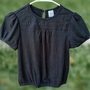 Wonder Nation® Black Eyelet Girl's Puffy Sleeve Top New